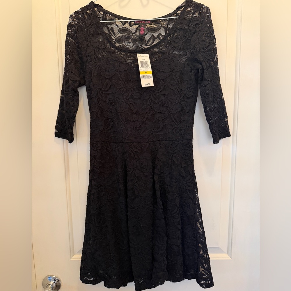 NWT Material Girl Black Lace Sleeve Dress Medium